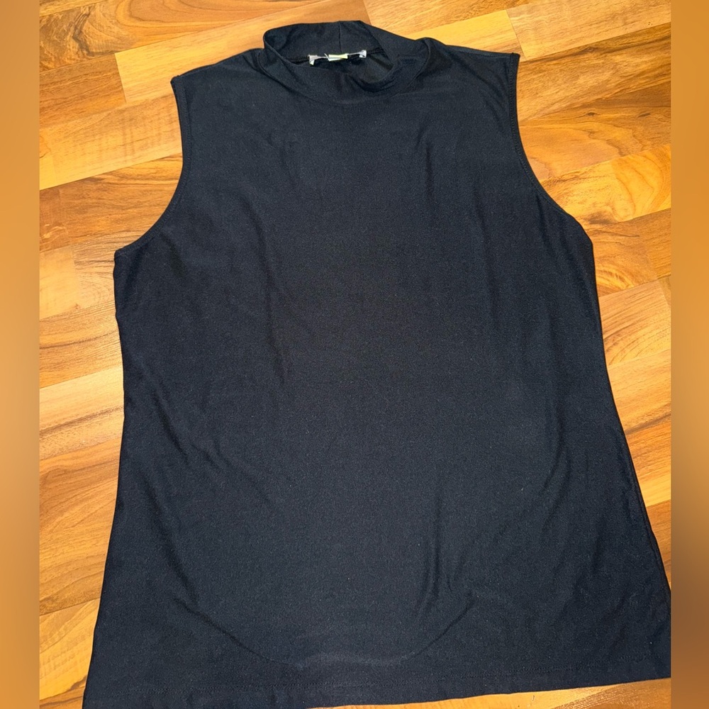 Madison grey mock neck tank top black classic size‎ large soft slinky workwear